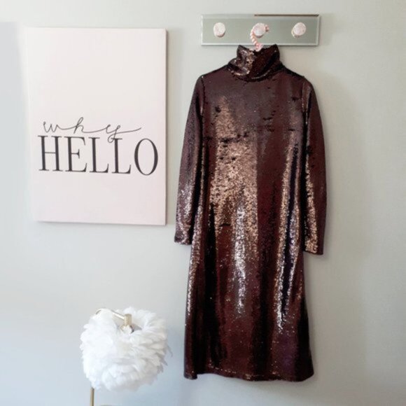 NWT Zara brown sequin long sleeve knit midi holiday dress, S - Picture 13 of 16